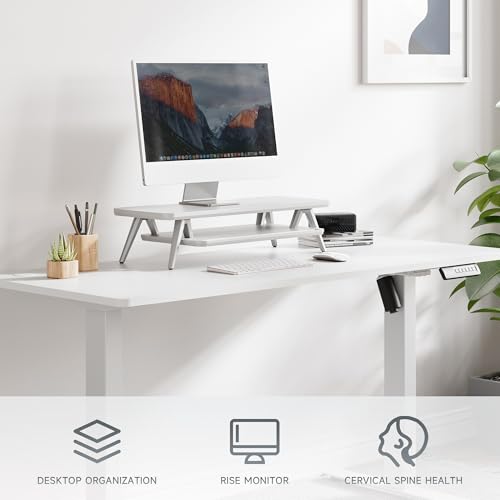 Image of Fenge Monitor Stand, Monitor Stands Riser for Desk, 23.6 Inch Wood Desk Shelf with Storage Organizer and Cable Management for Office Desk Accessories