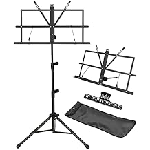IRONTREE Sheet Music Stand with Clamp and Carrying Bag - 2 in 1 Dual-Use Desktop Book Stand, Portable and Lightweight, Designed for Kids to Carry Around Black
