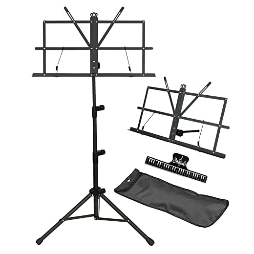 GLEAM Music Stand - 2 in 1 Dual-Use Desktop Book Stand Folding Music Holder with Carrying Bag