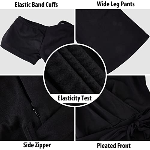 Women's Jumpsuit Elegant Sexy V Neck Off Shoulder High Waisted Flared Pants Casual Rompers Party Clubwear With Belt Black M #TOP4