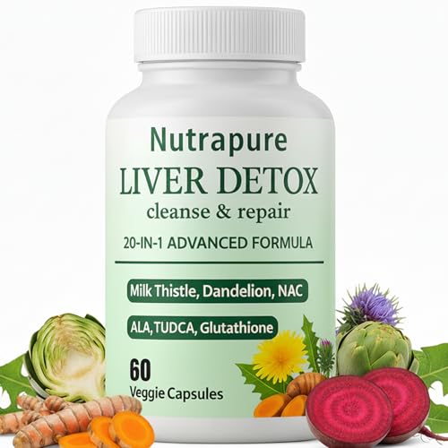 Nutrapure Liver Detox Capsules, 20-in-1 Milk Thistle Liver Detox Supplement, with Dandelion Root,