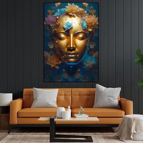 Toile bouddha doré grand format 80x110cm affiche bouddhisme salon - 4