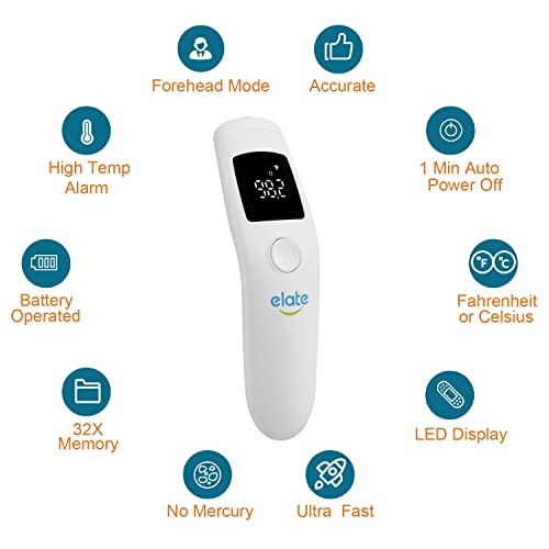 Elate No-Touch Forehead Thermometer | Non-Contact Touchless Digital Forehead Thermometer For Adults And Kids| Touchless Baby Thermometer | New Oct 2022 | White #TOP1