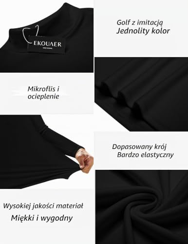 Ekouaer Męska koszulka z długim rękawem z okrągłym dekoltem, zimowa termiczna podkoszulka, funkcjonalna bielizna, ciepła góra z wewnętrznym polarem S-3XL, czarny A, XL