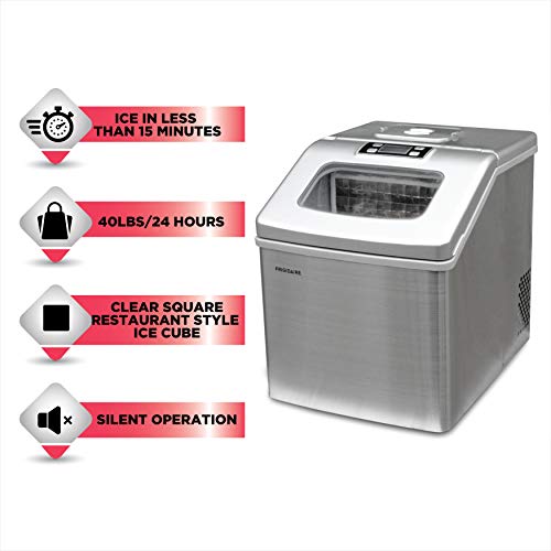 FRIGIDAIRE EFIC452-SS 40 Lbs Extra Large Clear Maker, Stainless Steel, Makes Square Ice