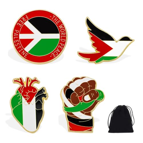 4 Piezas Broche de bandera de Palestina, bandera de Palestina, pines de solapa para sombrero, ropa, mochila, insignia esmaltada（B)