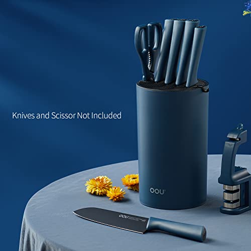Oou Universal Knife Block Holder - Round Kitchen Knife Storage Unique Slot Design To Protect Blades, Space Saver Knife Organizer Detachable For Easy Cleaning, Blue #TOP3