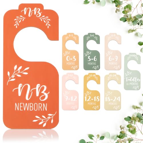 Image of Colorful Baby Clothes Dividers for Closet - 8 Pcs Wooden Baby Clothes Tags Organizer from Newborn to 24 Months Easily Organize Your Nursery Room for Girl and Boy