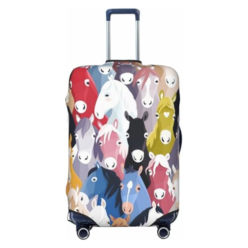 Colourful Cartoon Horses Print Suitcase Cover Luggage Protector Washable Elastic Fashionable Travel Gear Cover