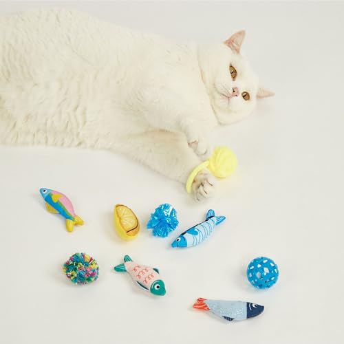 Image of BarkButler x FOFOS Sardine Cat Toys 9pk - 100% Catnip Toys for Cats, Interactive Toys Set - Multicoloured