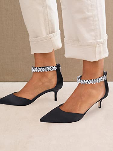 Image of Women's Wedding Rhinestones Low Kitten Heels Pumps Pointed Toe Dress Evening Shoes for Women Bridal Bride, Black, Size 7.5