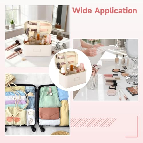 Makeup Vanity Bag for Women - Large Capacity Cosmetic Organizer with Removable Liner, Waterproof PU Leather Skincare Bag, Portable Chic Cosmetic Make Up Case for Skincare, Accessories,StyleB, Beige by OMISTAR - Image 8