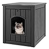 Cat Litter Box Enclosure, Hidden Litter Box with Openable Front Door, Outdoor Cat House Weatherproof, Side Table, Easy to Clean and Assembly, Dark Black
