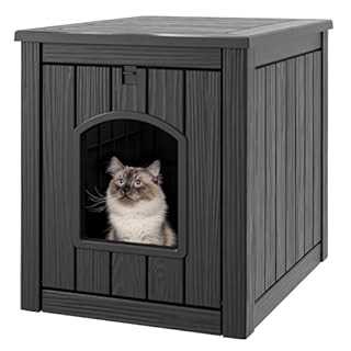 Cat Litter Box Enclosure, Hidden Litter Box with Openable Front Door, Outdoor Cat House Weatherproof, Side Table, Easy to Clean and Assembly, Dark Black