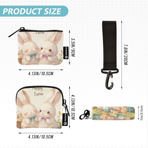 Happy Easter Cartoon Cute White Rabbit Women's Wallets Card Cases Slim Portable Wristlet Wallet Key Holder with Wristlet Strap for Work Travel 2 Pcs4