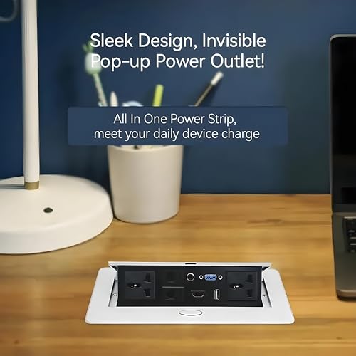 Image of COOLCOLD 10 Module, Hydraulic 8 Cables Cubby, Conference Table Connectivity Solutions, Pop Up Box with HDMI, VGA, Audio, LAN, Power Ports & USB Port (Silver) - 1 Year Warranty