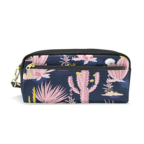Preisvergleich Produktbild Bleistiftetui Blumenpflanze Kaktus Leder Bleistiftbeutel Reißverschluss Stiftbeutelhalter Student Stationary Cosmetic Makeup Bag