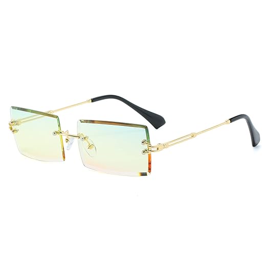 Óculos de sol retangulares sem aro retrô LASPOR para mulheres homens com lentes coloridas ouro metal sem moldura óculos vintage quadrados