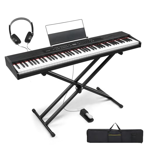 LALAHO 88 Key Piano Keyboard Portable Keyboard Piano with Stable Piano Stand, Professional 3 Pedal, 2 Headphone Jacks, Bluetooth, MIDI, 128 Rhythms and 128 Tones(Black)