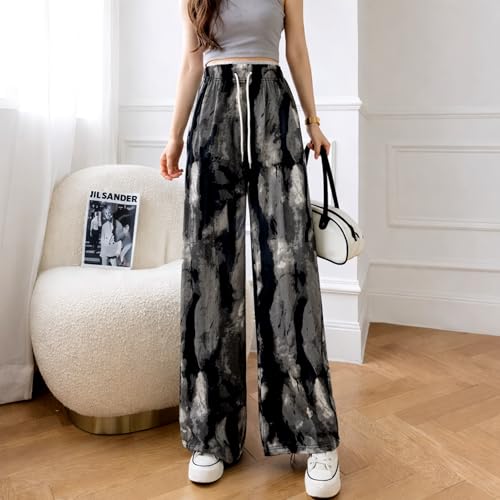 Image of Celary Women's Printed Palazzo Pants - Silk Blend High Waist Wide Leg Trousers | Elastic Waist Relaxed Fit Casual Flowy Pants for Travel, College, Office