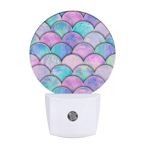Image of EKOBLA Mermaid Scales Night Light, Pink and Blue Ocean Theme Night Lights Plug Into Wall with Auto On /Off Sensor for Kids Bedroom and Bathroom Decor