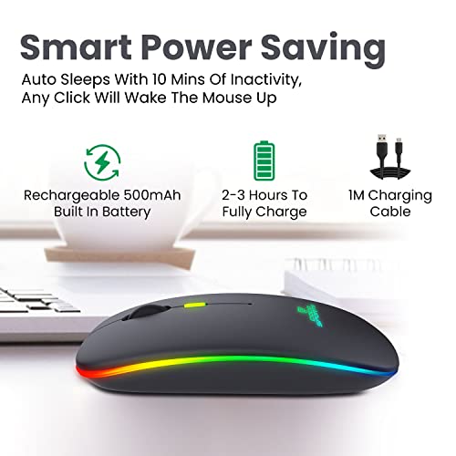 Image of coconut WM20 Lucid 2.4G Wireless + Bluetooth 5.1 Mouse, Slim Rechargeable 500mAh Silent Click RGB LED Wireless Gaming Mouse, Works on 2 Devices simultaneously, Windows /Mac /Android - Black