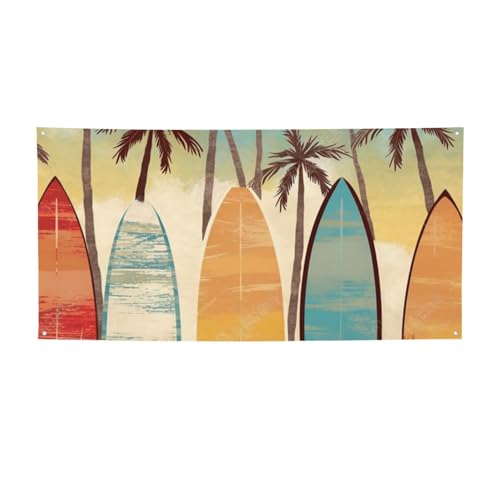 大型バナーサイン ミディアム サーフボード ヤシの木のバナー 吊り下げロープ付き ウォールサイン フラッグ ポスター 屋内 屋外 ディスプレイ 写真背景 パーティー装飾用
