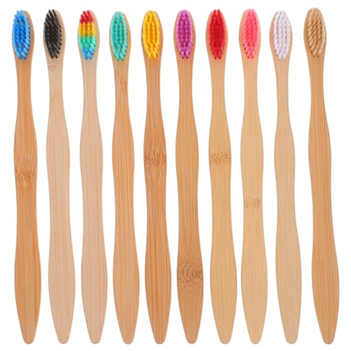 Healvian 10本入り 柔らかい竹製旅行用歯ブラシ 使い捨て歯ブラシ 型ハンドル ホテル、バックパッキング、日常使いに最適