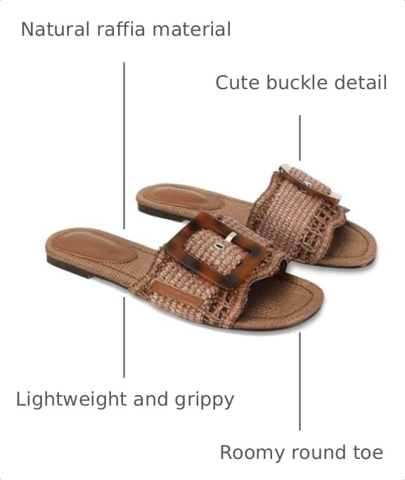 Image of ZJGZF Raffia Sandals for Women Buckle Straw flats Woven Braided Rattan Slides Summer Beach Sandals Comfort Cute Shoes