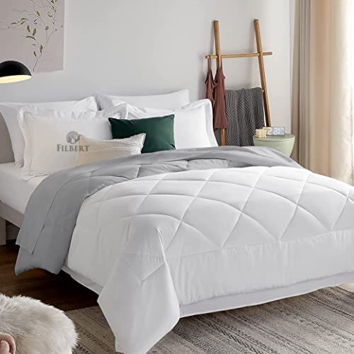 Image of Filbert Reversible Microfiber 300 Tc 250 Gsm Diamond Stitch Double Bed Comforter Blanket For All Season Light Weight (92 inch X 106 inch Inches /233Cm X 269Cm) - Comforter King Size | Silver /White