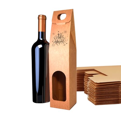 25x Caja de Cartón Marrón Vacía para 1 Botella de Vino - Envase para Botella de Vino para Regalos - Navidad