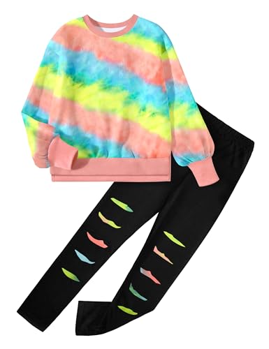 Image of Girls Clothes, Girls Outfits Tie Dye Sweatshirt Tops and Leggings Sweatpants 2 Piece Fall Winter Clothes Set 6-16T