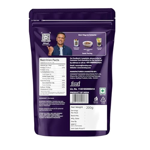 Image of Farmley Chia Seeds I 200g I Chia seeds for weight loss I Omega-3 Seeds for eating I Non GMO and fibre rich seeds (Pack of 2)