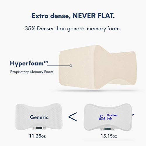 Cushion Lab Extra Dense Orthopedic Knee Pillow For Side Sleepers W/Hypoallergenic Cover - Firm Leg Support For Hip, Pregnancy, Sciatica, Joint, Spine, Back Pain Relief - Memory Foam Contour Wedge #TOP3