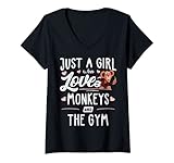 Mujer Just A Girl Who Loves Monkeys and the Gym Gift Mujer Camiseta Cuello V
