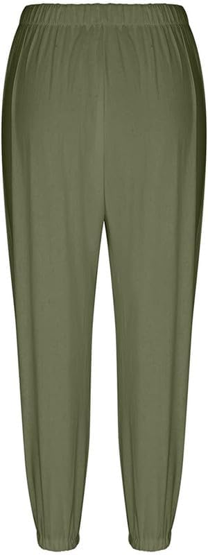 Womens Capri Pants Cotton Linen Cropped Trousers Summer Wide Leg Drawstring High Waist Palazzo Pants with Pockets - Image 6