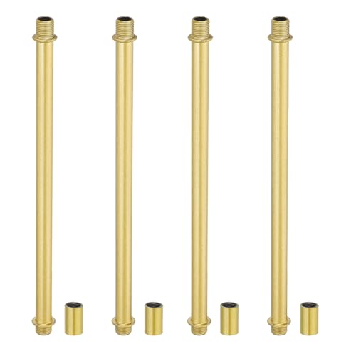 Image of PATIKIL Straight Pipe Lamp Stems Rod Kit, 4 Set M10 Carbon Steel 150mm(5.91 inch) Long Double End Thread Rod with Coupling Nuts Sleeve Connector for Table Lamps Chandeliers, Gold Tone