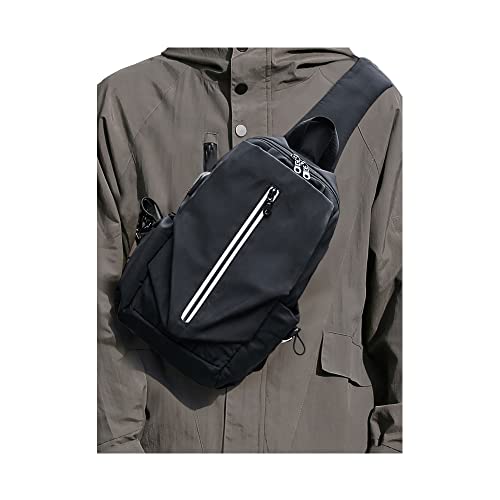 Image of SEAFEW Small Black Tactical Sling Crossbody Backpack Shoulder Bag for Men Women, Lightweight One Strap Backpack Sling Bag Backpack for Hiking Walking Biking Travel Cycling USB Charger Port-Nylon,