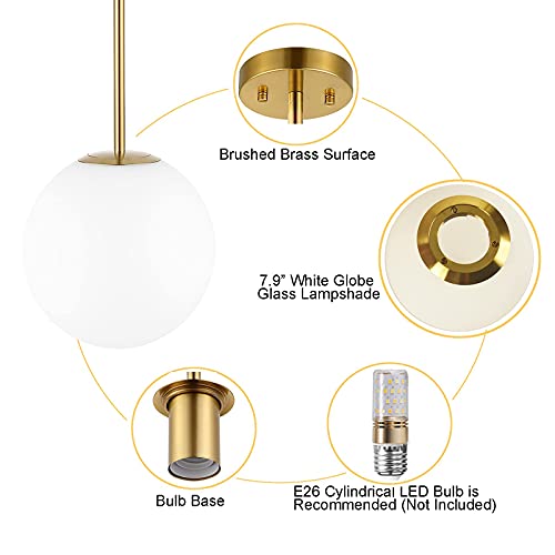 Baoden Modern Globe Pendant Light 1-Light Mid Century Chandelier With White Globe Glass Lampshade Brushed Brass Finished Hanging Light Fixture For Kitchen Island (Gold) #TOP4