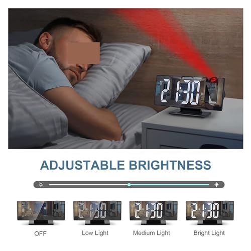 Reloj despertador electrónico proyección LED digital espejo y radio FM mesa 8