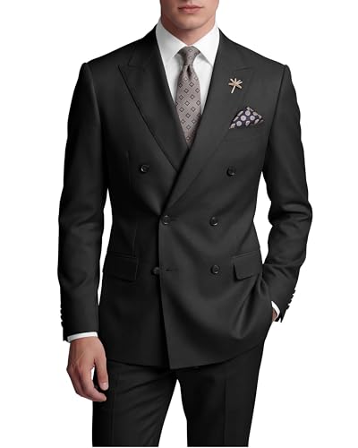 Wangyue Black Suit Men Double Breasted Suit Slim Fit 2