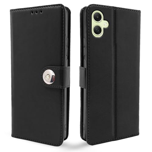 Image of Pikkme Flip Cover Leather Finish | Inside TPU with Card Pockets | Wallet Stand and Shock Proof | Complete Protection Button Flip Case for Samsung Galaxy A05 / M05 / F05 (Black)