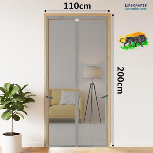 Image of LifeKrafts Magnetic Mosquito Net for Door | Heavy Duty 80 GSM Mesh | Premium Polyester Material | Auto-Closing Insect Screen for All Door Types | Keeps Mosquitoes & Bugs Out |(200x110 cm, Grey)