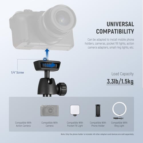 Image of NEEWER Tripod for Cell Phone & Camera with Remote & Phone Holder, TS05 | Compatible with iPhone GoPro Canon Sony DSLR, 62.9 inch All Metal Portable Selfie Stick, Travel Vlog Stand, for Video Recording