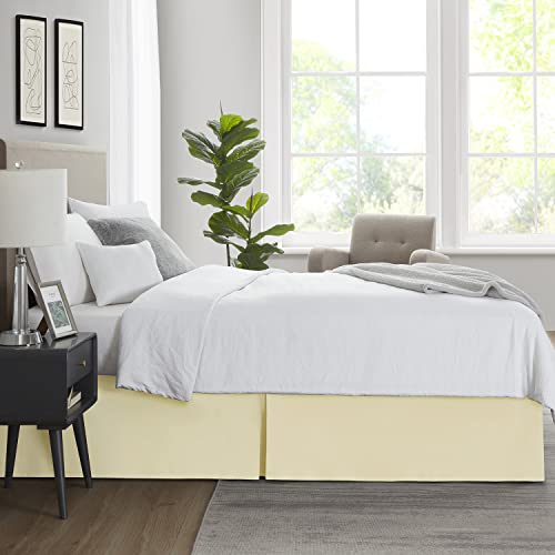 Image of Nestl Vanilla Yellow Bed Skirt Cal King Size - Cal King Bed Skirt 14 Inch Drop - Brushed Microfiber Bed Skirts - Hotel Quality Pleated Bed Skirt - Shrinkage & Fade Resistant