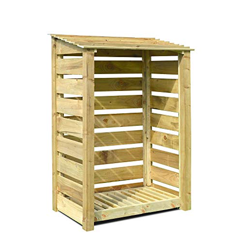 Rutland County Garden Furniture Greetham 6 ft Tall Log Store/Garden Storage Heavy Duty Pressure Treated Timber Forward Sloping Roof (Slatted Log Store With Kindling Shelf, Light Green)