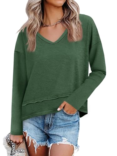 Image of Cicy Bell Womens Long Sleeve T Shirts V Neck Casual Flowy Tops Fall Fashion Loose Fit Basic Tees