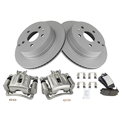 Image of TRQ Rear Brake Pad and Rotor Set Ceramic Vented G Coated Rotors Calipers