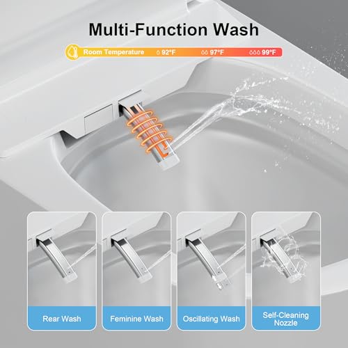 Image of Smart Toilet with Bidet Built In, Heated Seat, Auto Flush, Auto Soft-Close Seat & Lid, Foot Sensor, Warm Water Wash&Air Dry, Tankless One Piece Electric Toilets for Bathroom with Siphon Dual Flush