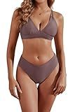 fatty tiger Womens High Waisted Bikini Sets Cheeky High Cut Swimsuits Adjustable Crisscross Back Push Up Bathing Suit Coffee L